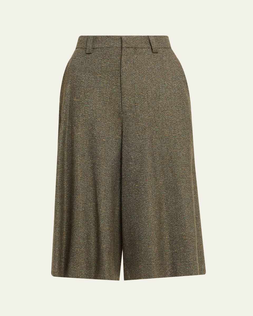 Drake Cashmere-Wool Wide-Leg Bermuda Trousers